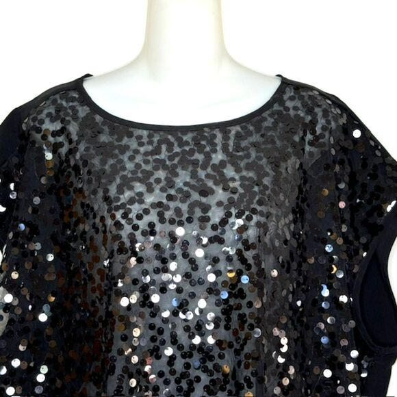 LANE BRYANT BLACK SHEER SEQUIN POPOVER TOP PLUS SIZE 18 NWOT - Picture 3 of 10
